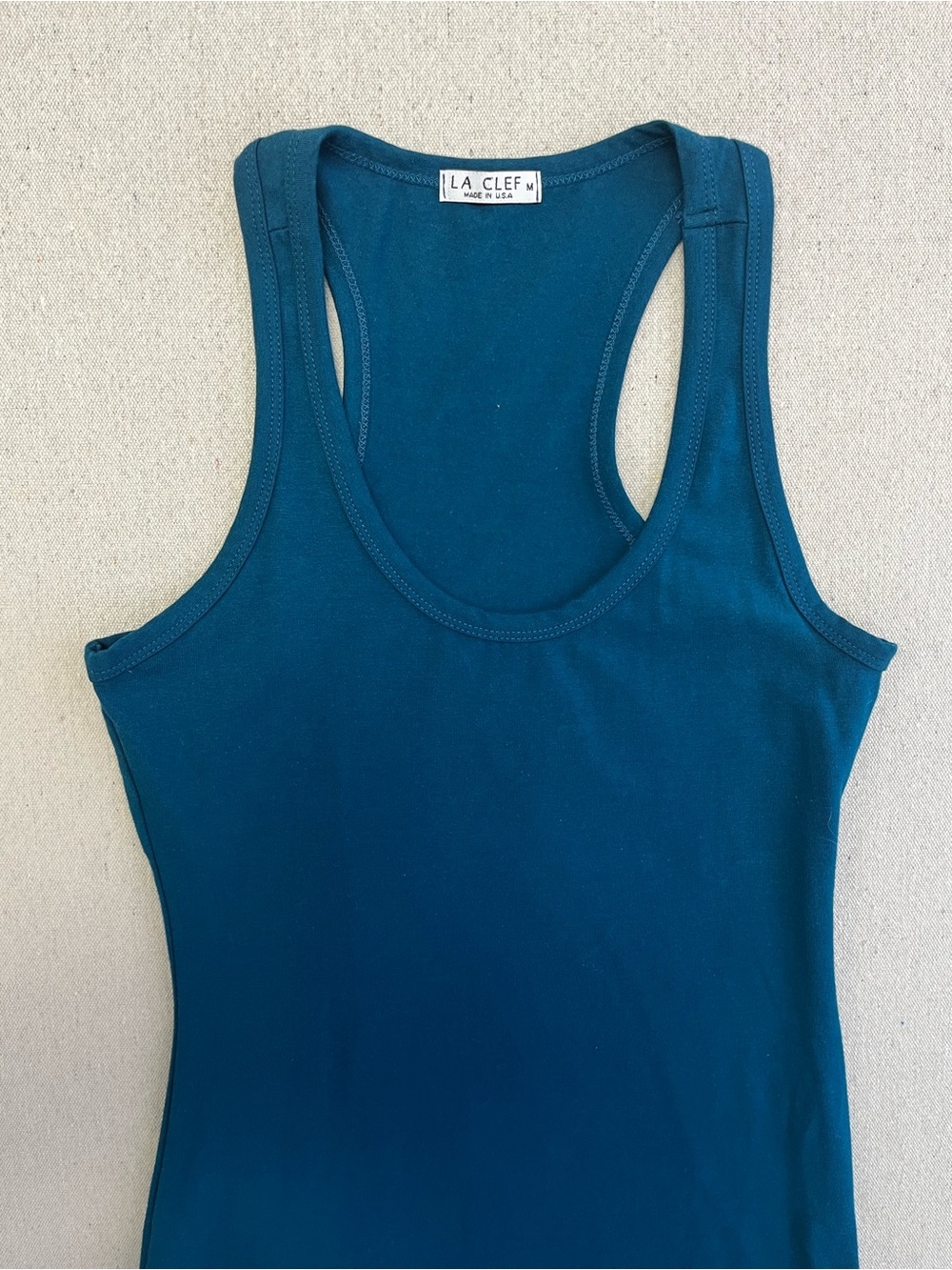 LA CLEF Teal Racerback Midi Dress Medium Bodycon Stretch USA - Picture 3 of 9